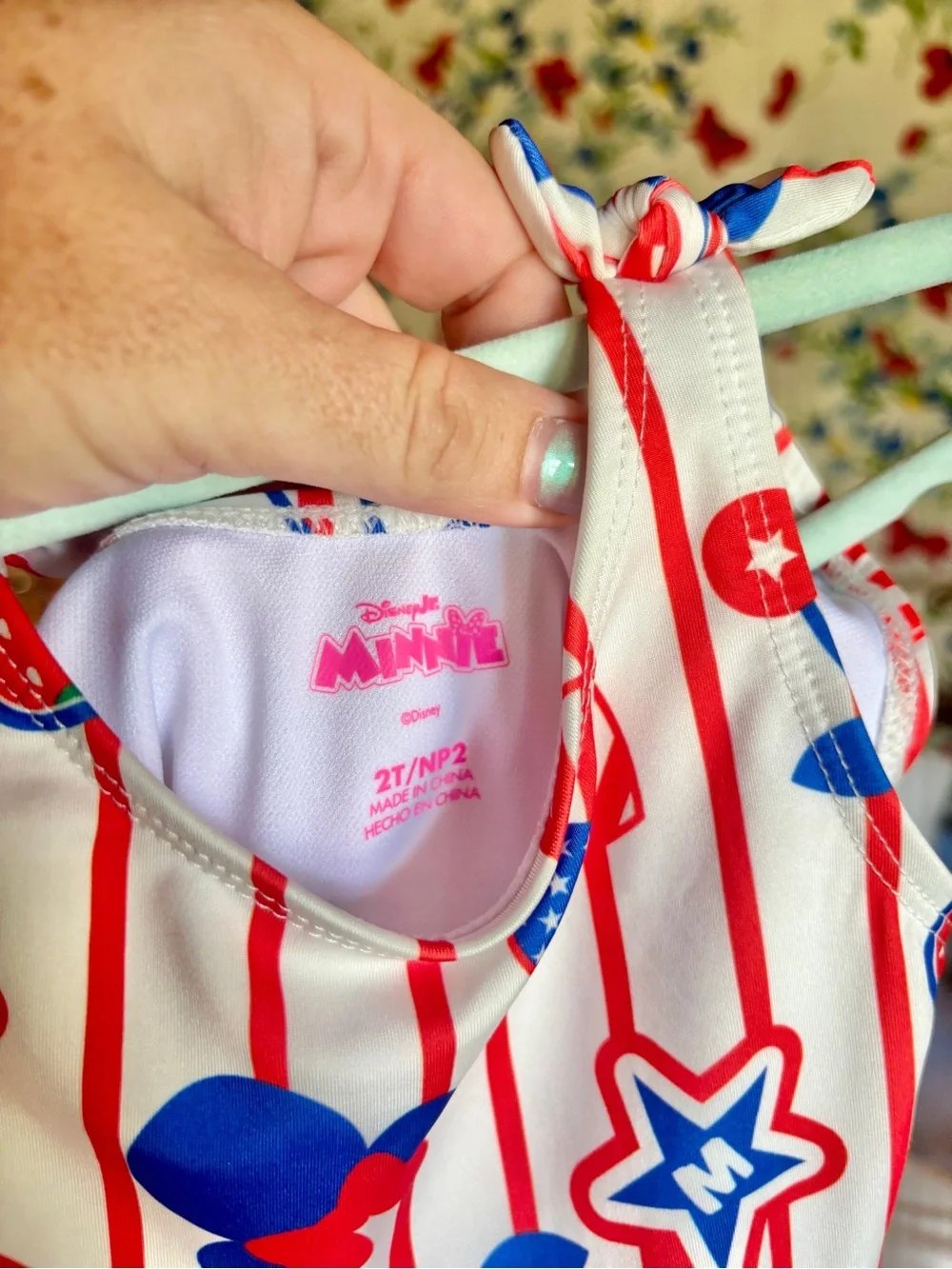 disney minnie mouse girls 2t patriotic red white blue one-piece swimsuit